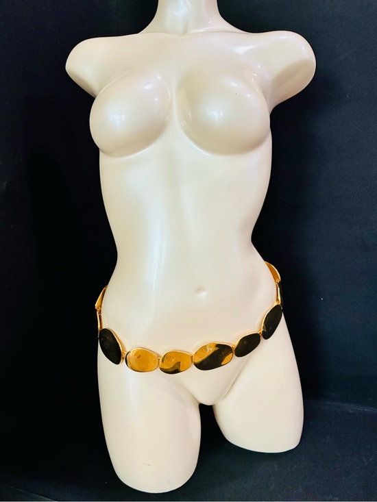 VTG Alexis Kirk 476g Gold Geometric Sculpted Disc Waist Chain Belt 80s Trending main image 15